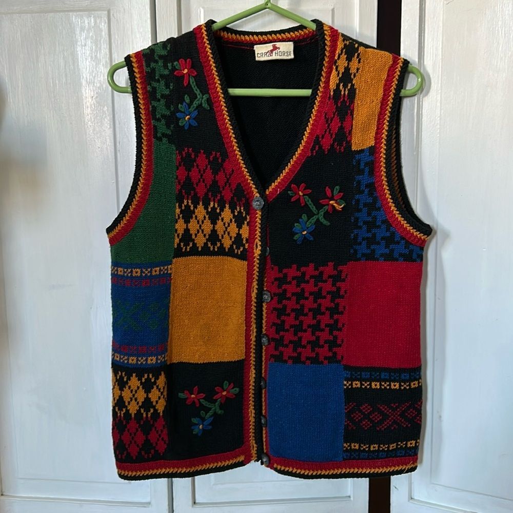 Vintage Crazy Horse Knit Sweater Vest Size Large